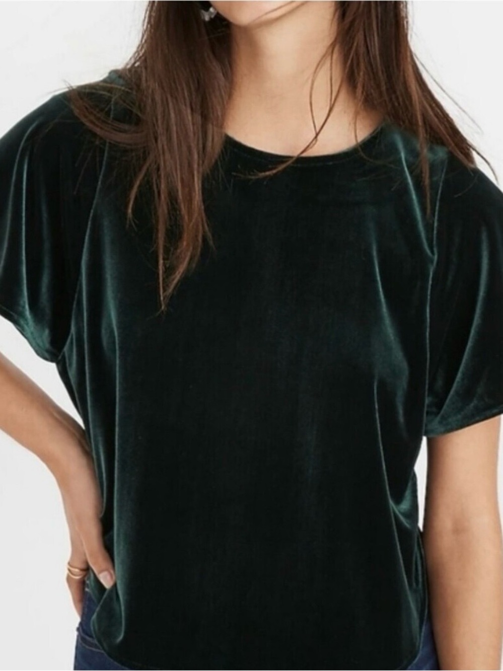Madewell Forrest Green Velvet Top Holiday Evening Party Short Sleeve Womens 3X